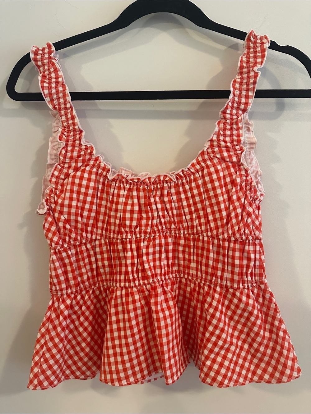 Sunday Best Aritzia Helena Poplin Cotton Red Gingham Ruffle Peplum Tank Top - Picture 11 of 12